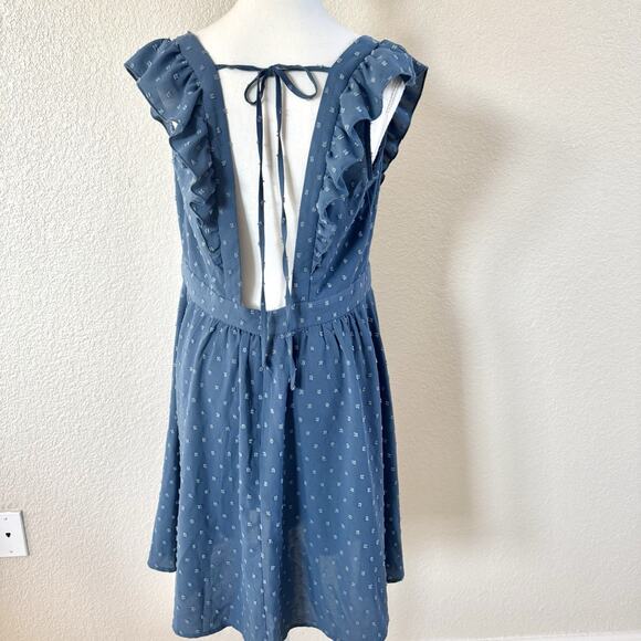 Loemes Floral Fit & Flare Dress Womens Size Large Blue Ruffle Strap Textured - Picture 8 of 15